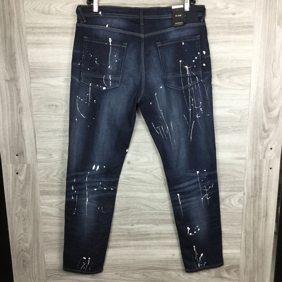 Sean John Blue Washed Splatter Slim Straight Jeans - Picture 3 of 6